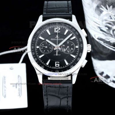 AAA Swiss Clone Jaeger-Lecoultre Polaris Black Dial 42mm Leather Strap Watch